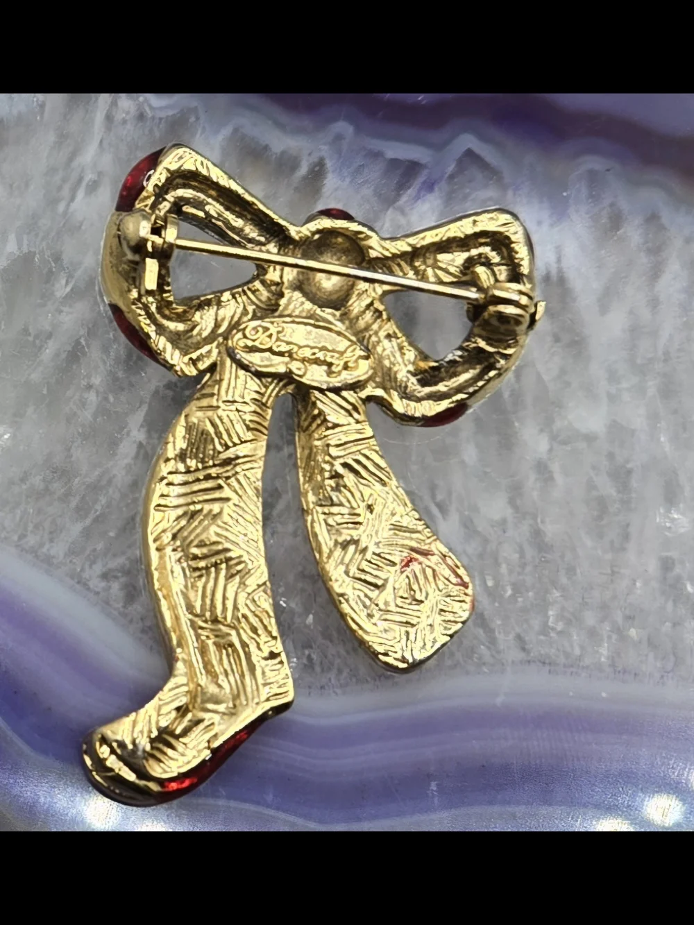 Danecraft Bow Brooch Gold Tone Red Enamel EUC Measures 1¾